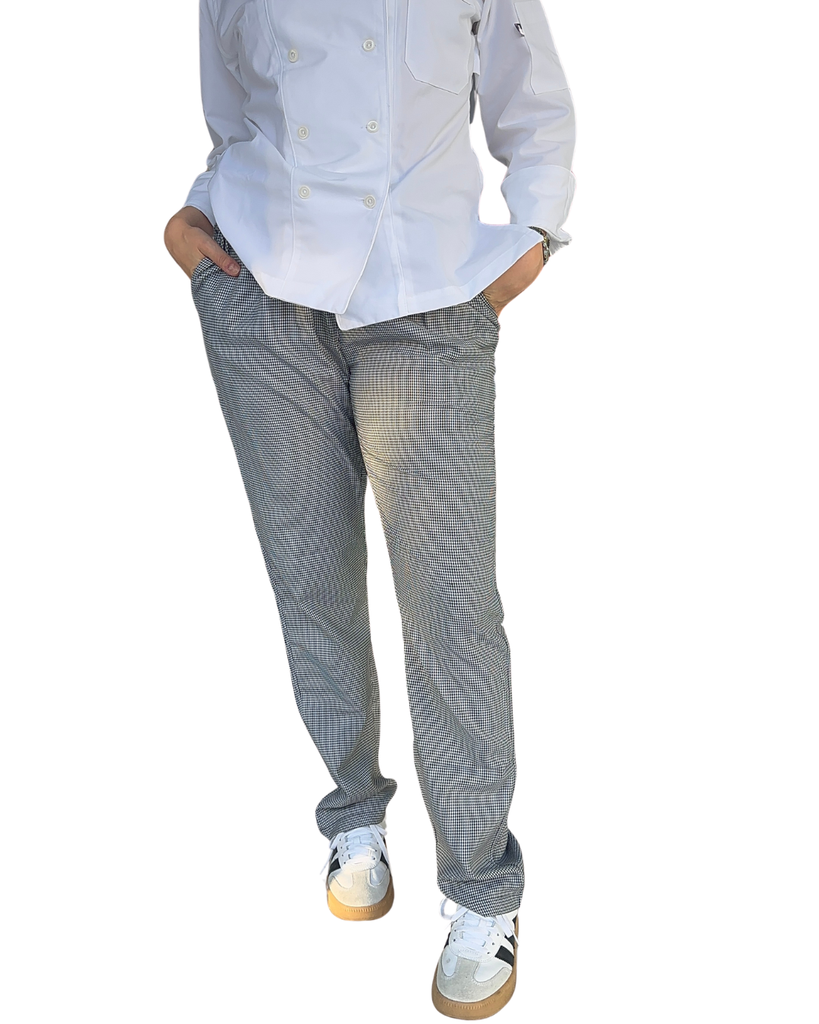 zittro Pantalón Chef Mujer"pata de gallo". Bco/Ngo R91203-010