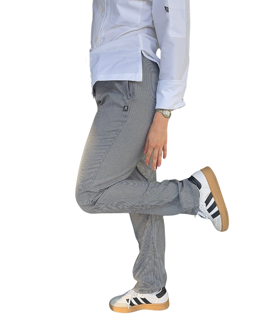 zittro Pantalón Chef Mujer"pata de gallo". Bco/Ngo R91203-010