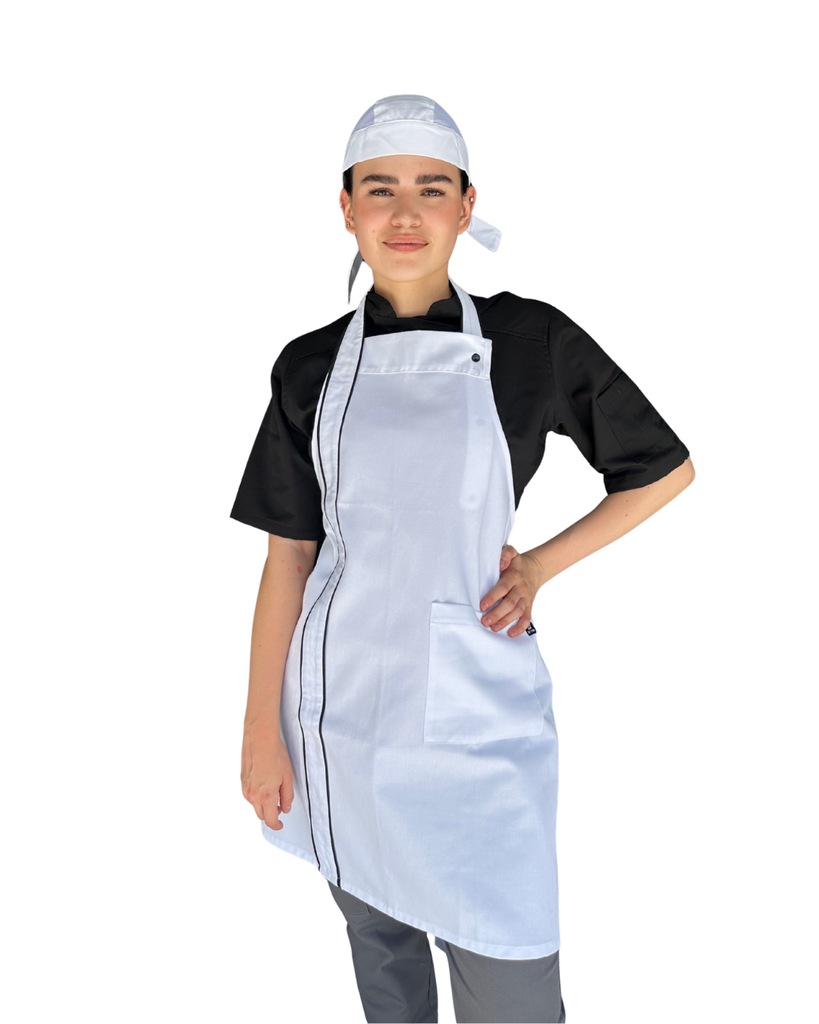 [N8-J0CD-VL4U] zittro Mandil Delantal Chef Unisex Franja Blanco